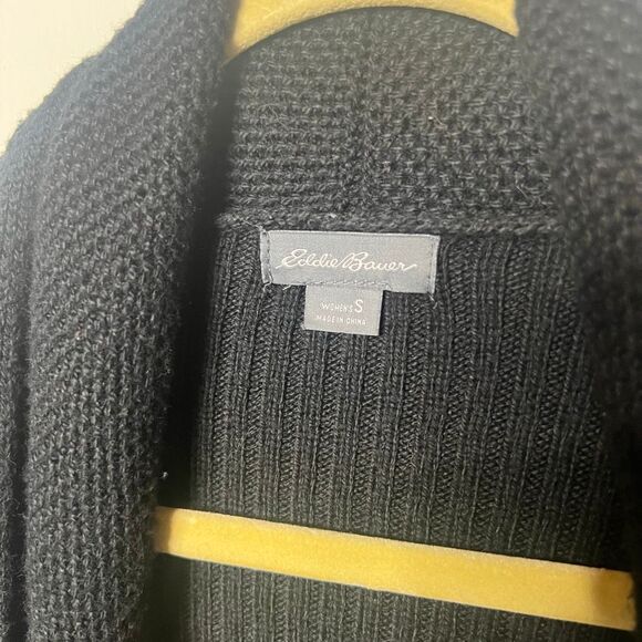 Eddie Bauer Black Knit Open Front Sweater Sz Small - Picture 2 of 6